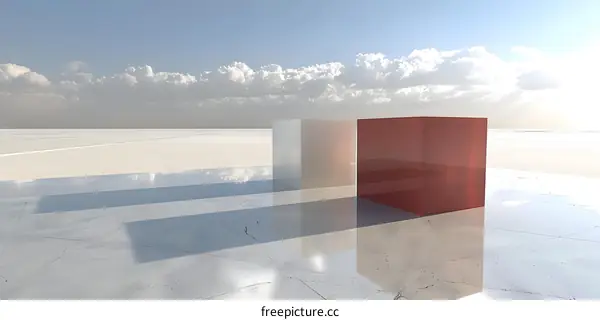 Red and White Cubes Minimalist Abstract 3D Design