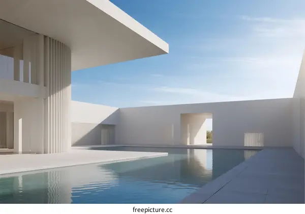 Minimalist White Modern House with Swimming Pool