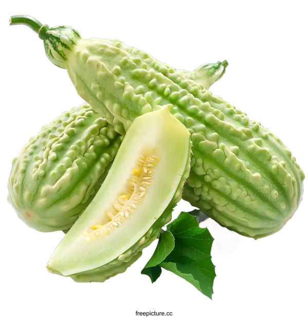 [Transparent Background PNG]Fresh green bitter melon isolated on white background