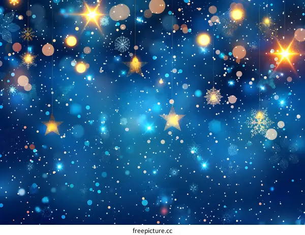 Christmas and New Year background with hanging stars and snowflakes