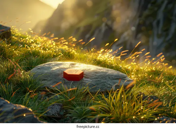 Red Box on the Rock in the Field of Grass