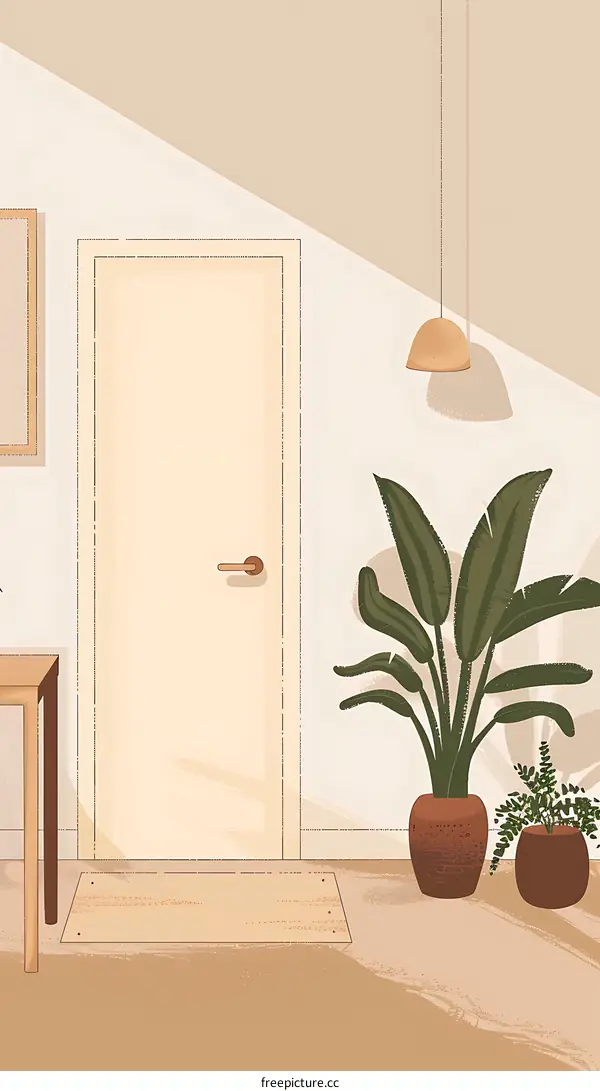 Minimalist Home Interior Design with Plants and Door