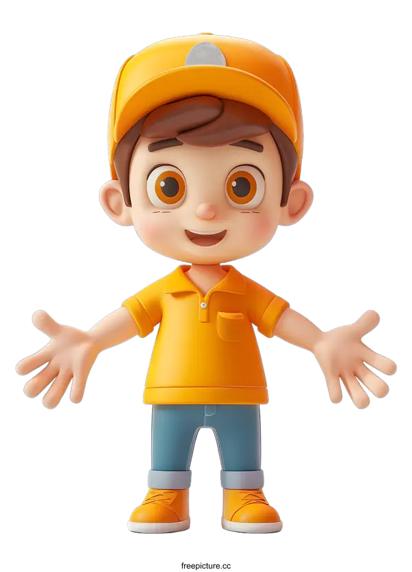 [Transparent Background PNG]3D Cartoon Boy with Open Arms