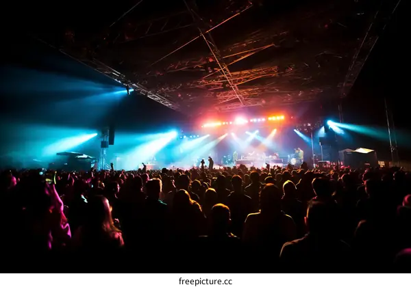 The crowd is excited and the atmosphere is electric at the music festival.