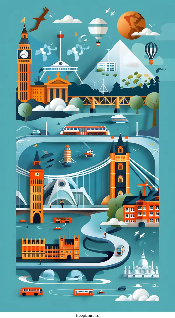 London Skyline with Famous Landmarks Illustration
