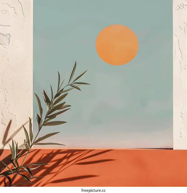 Minimalist Abstract Art With Sun and Leaves