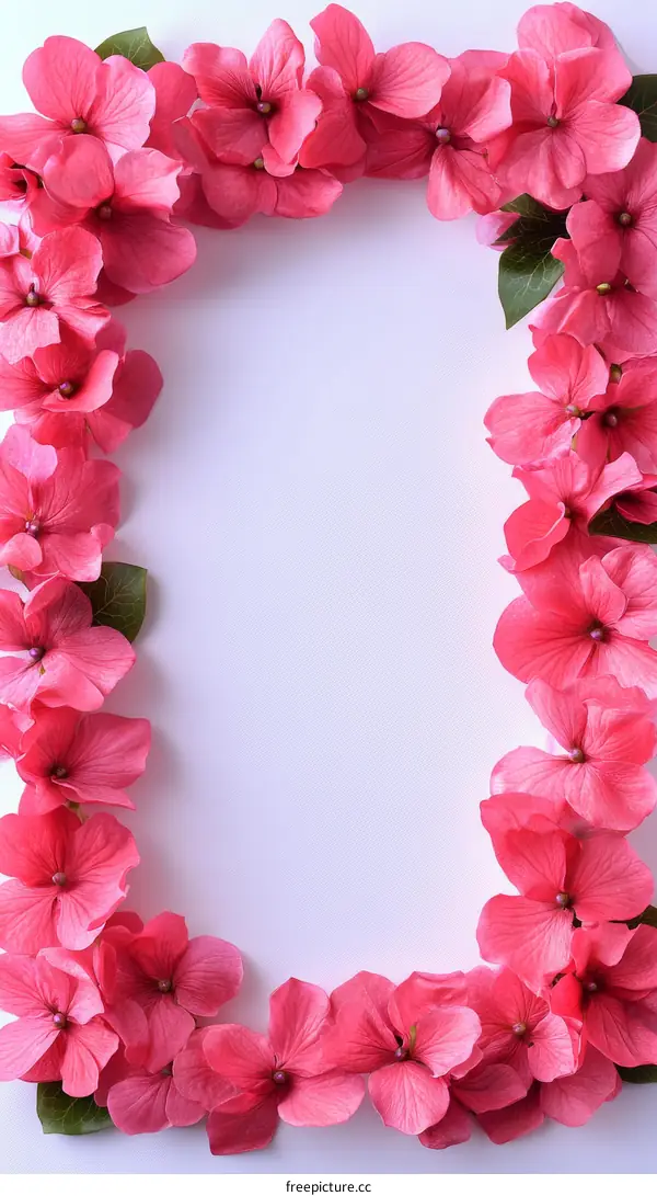 Pink Flowers Frame on White Background