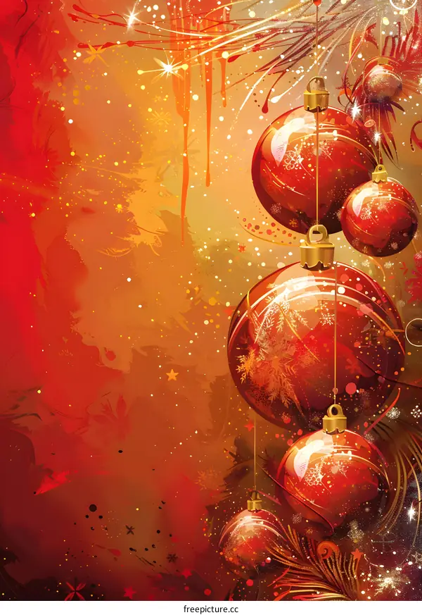 Abstract Red Christmas Ornaments on a Glittery Background