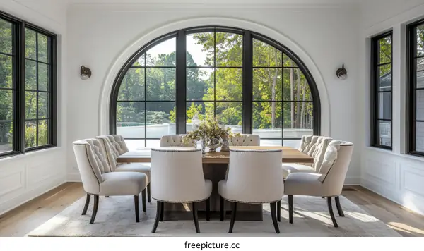 Large Arch Window Dining Room Interior Design
