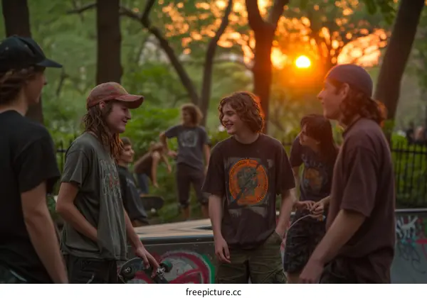 Youngsters enjoying the sunset in the park