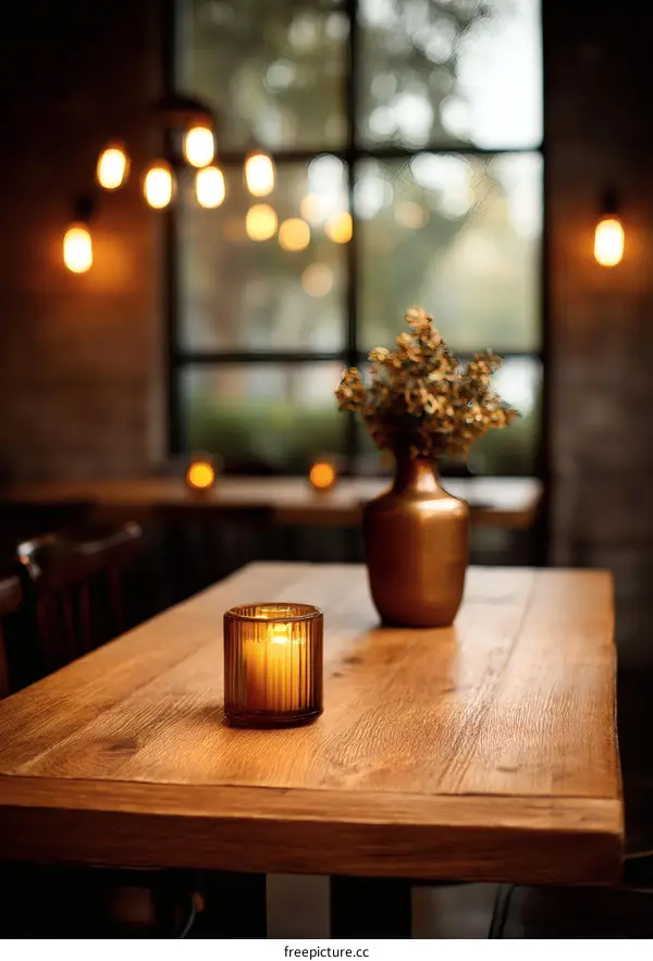 Rustic Cafe Table with Candlelight