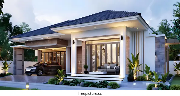 Modern Minimalist Home Design with Car in Front