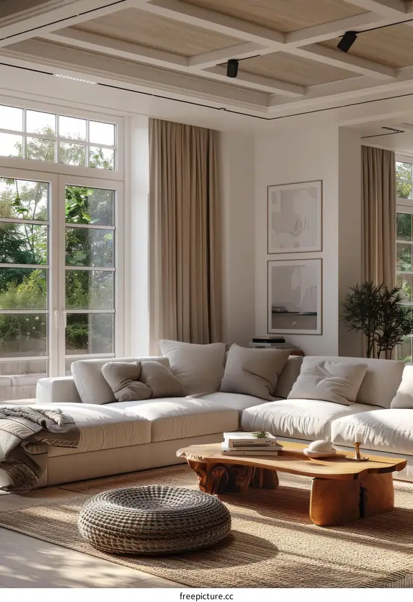 Modern Minimalist Living Room with Sunlight and Warm Ambiance