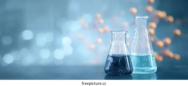 Laboratory Glassware with Liquids in a Scientific Setting
