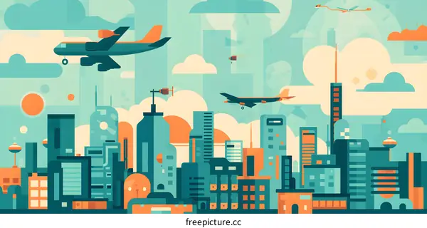 Futuristic Cityscape with Flying Vehicles