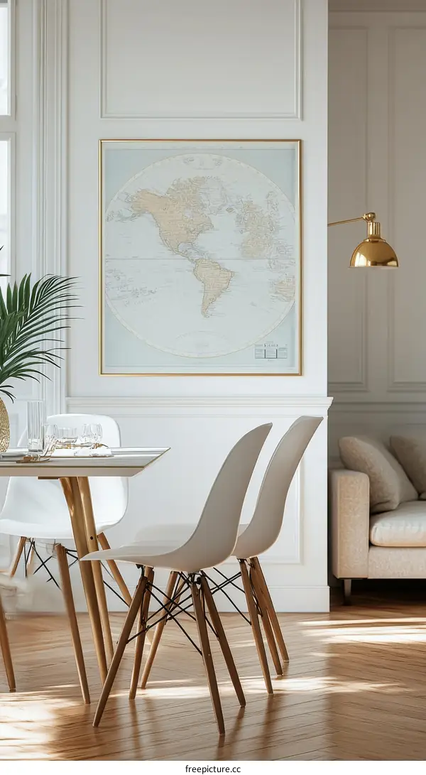 World Map Decor in Modern Dining Room