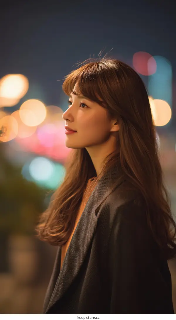 Asian Woman in City Night Fashion Portrait