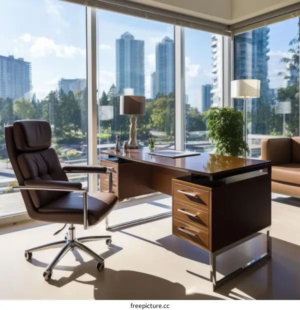 Modern Office with City View and Large Windows