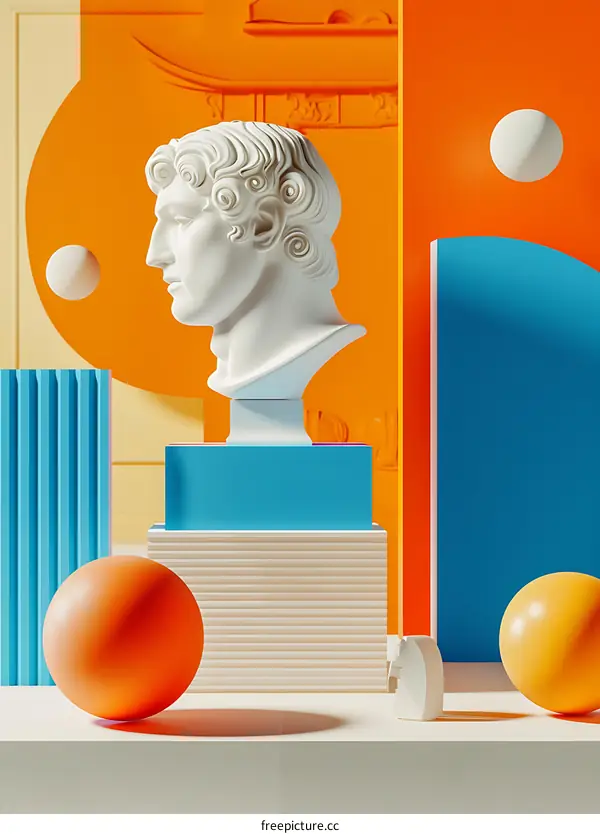 Abstract 3D Render of a Bust with Geometric Shapes