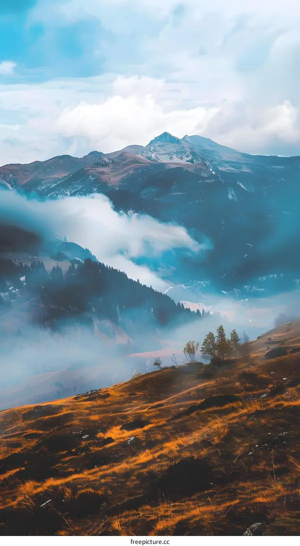 Mountain Landscape With Foggy Clouds