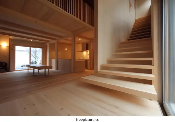 Modern Wooden Staircase Interior Design With Natural Light