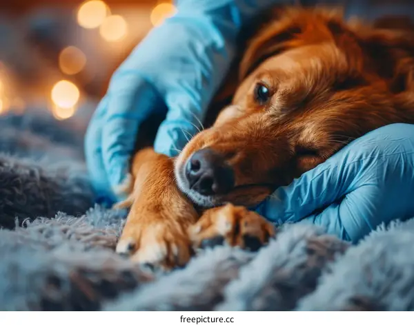 Veterinarian Comforting a Sick Dog