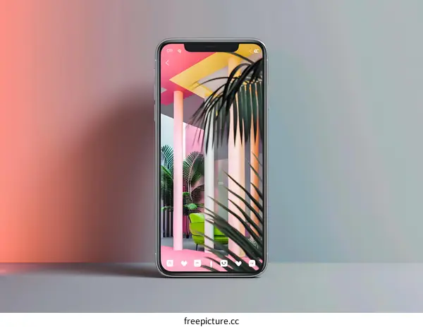Smartphone Mockup with Tropical Background and Bright Colors