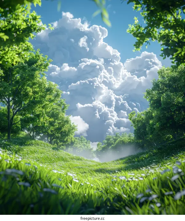 Beautiful Green Meadow Under Dramatic Sky