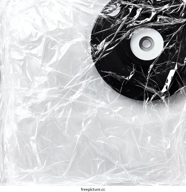 Wrinkled Plastic Wrap with a CD
