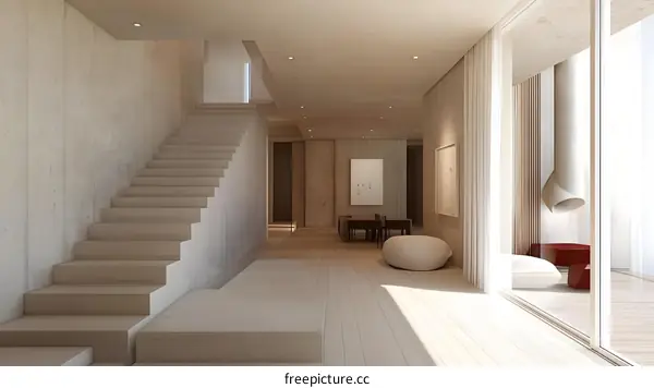 Minimalist Modern Interior Design With Concrete Stairs