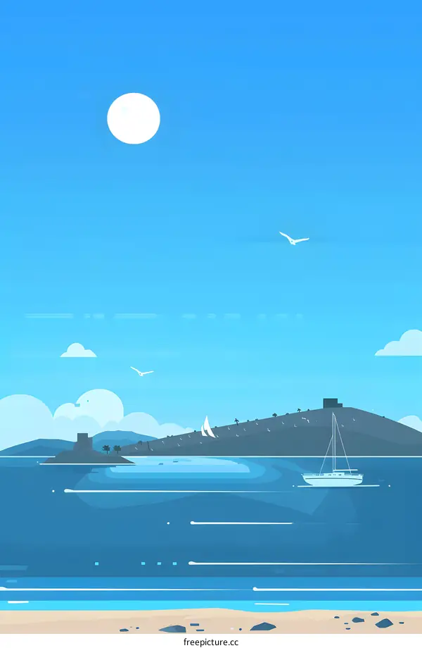 Summer Vacation Illustration with Blue Sky and Sea