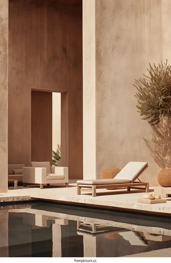 Minimalist Modern Poolside Design With Lounger And Chairs