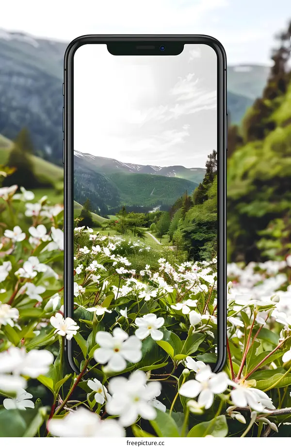 Smartphone Display Showing Mountain View