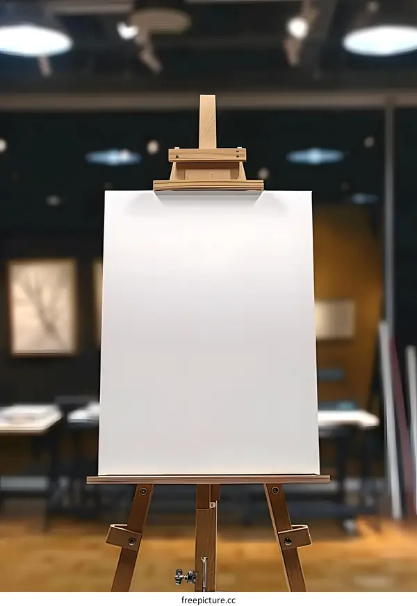 Blank Canvas on Wooden Easel in Art Studio