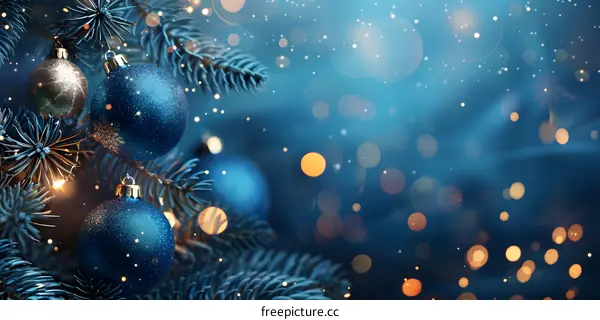 Christmas tree with blue and gold ornaments