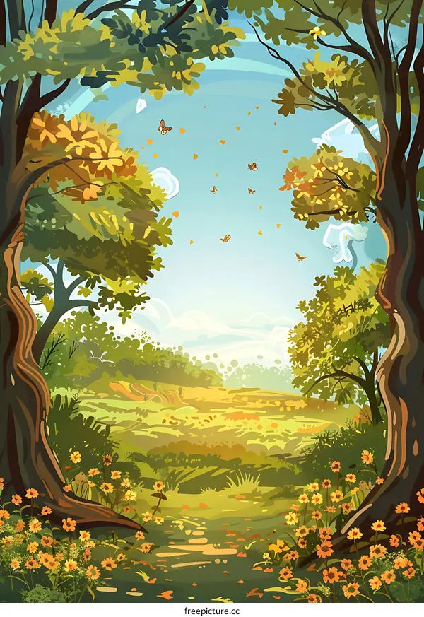 Beautiful Summer Forest with Butterflies
