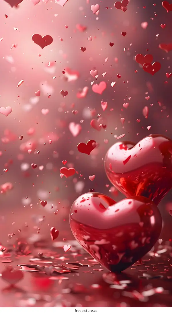 Two red hearts with a lot of small red hearts in the background