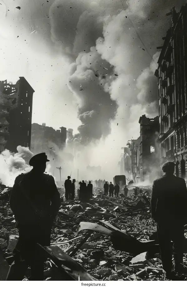 The aftermath of the German bombing of Coventry, England, during World War II.