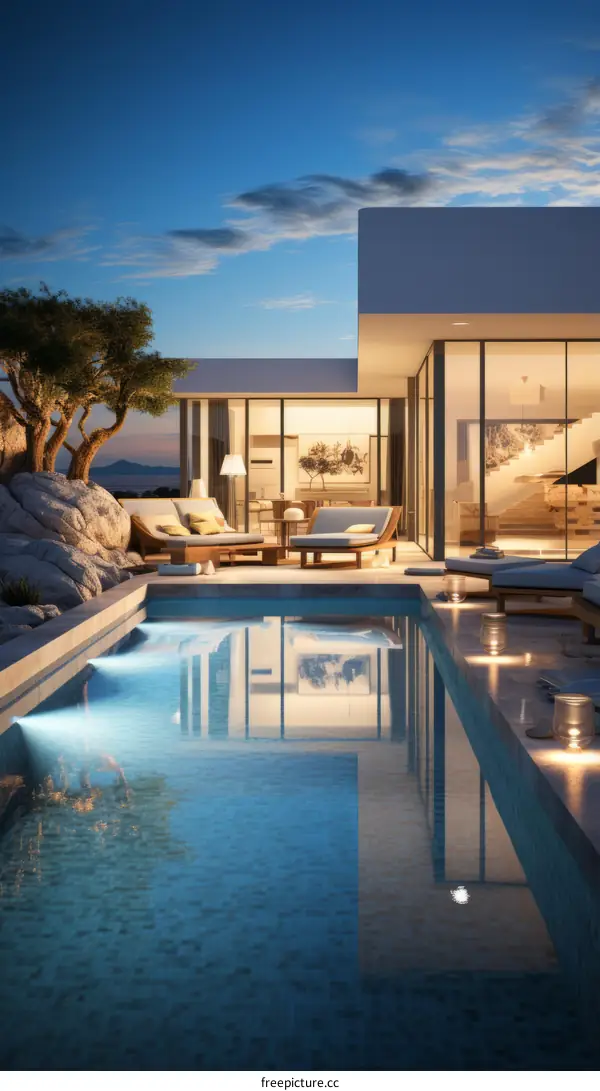 A modern house with a pool and a beautiful view