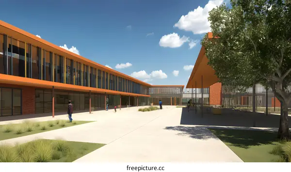 Modern School Building Architecture Design with Courtyard