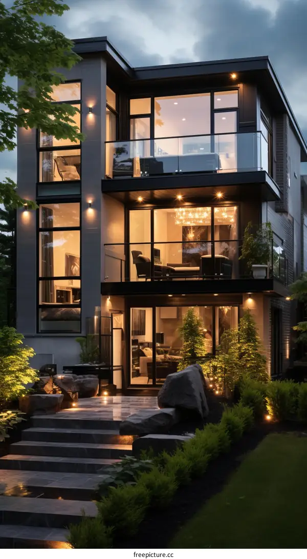 Black exterior house with large windows