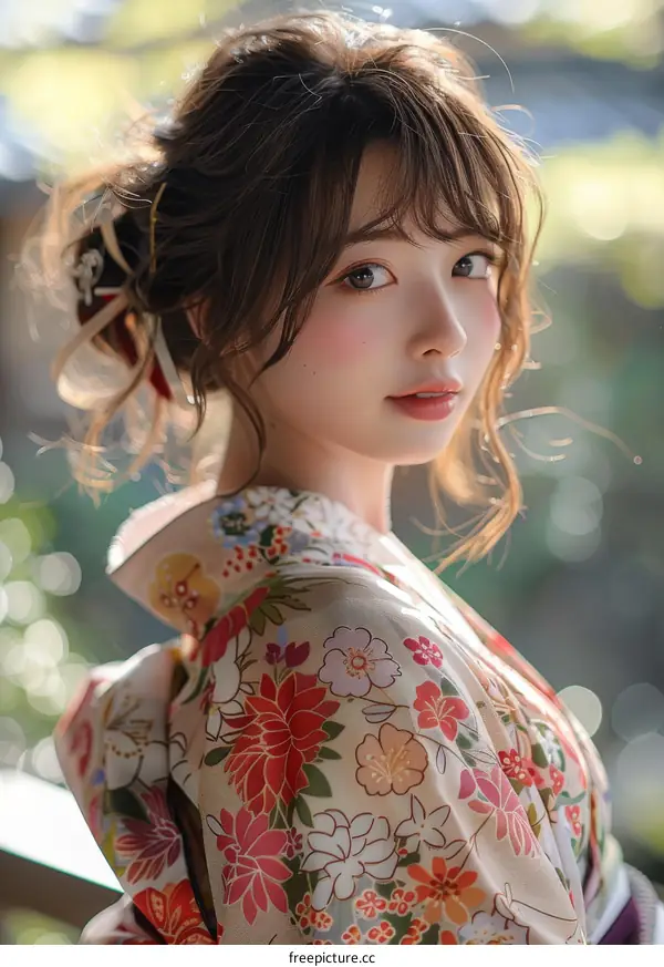Beautiful Asian Woman in Traditional Japanese Kimono