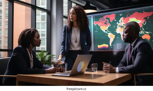 Diverse business professionals having a meeting in a modern office space