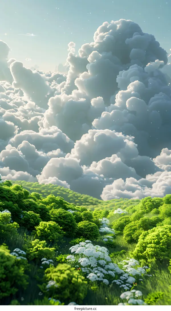 Fluffy clouds over the hills