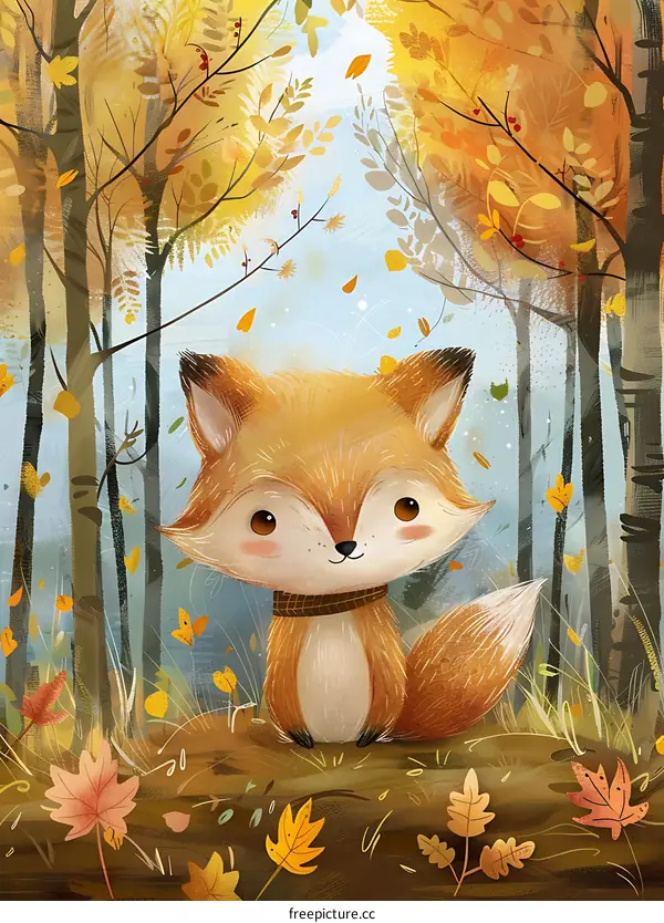 Cute Fox Illustration in Autumn Forest