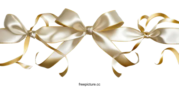 [Transparent Background PNG]Elegant Cream and Gold Satin Ribbon Bows