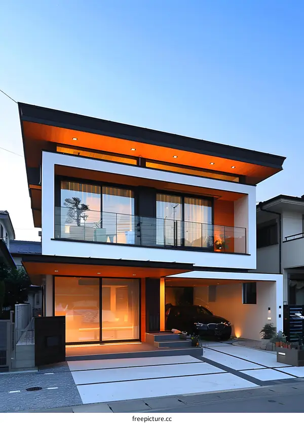 Modern Two Story House with Balcony and Garage