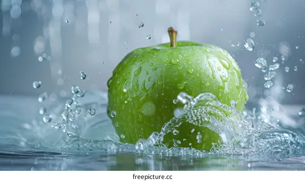 water splash on green apple