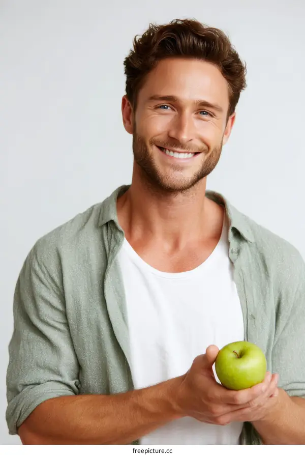 Man Holding a Green Apple Portrait