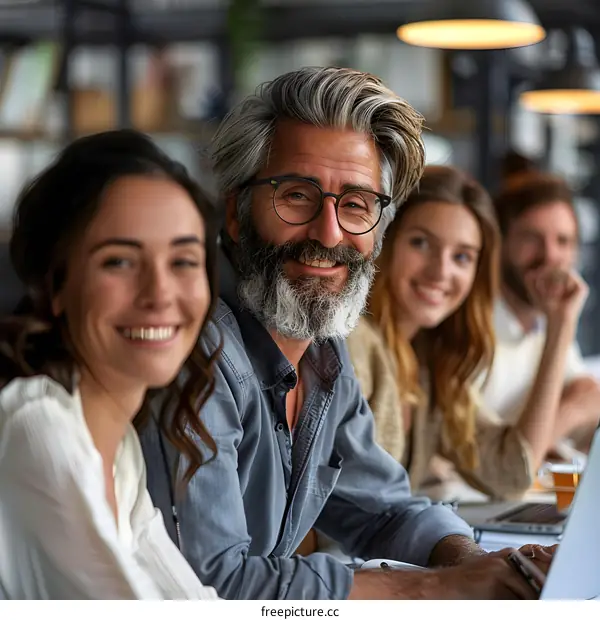 Group of business people smiling and looking at the camera